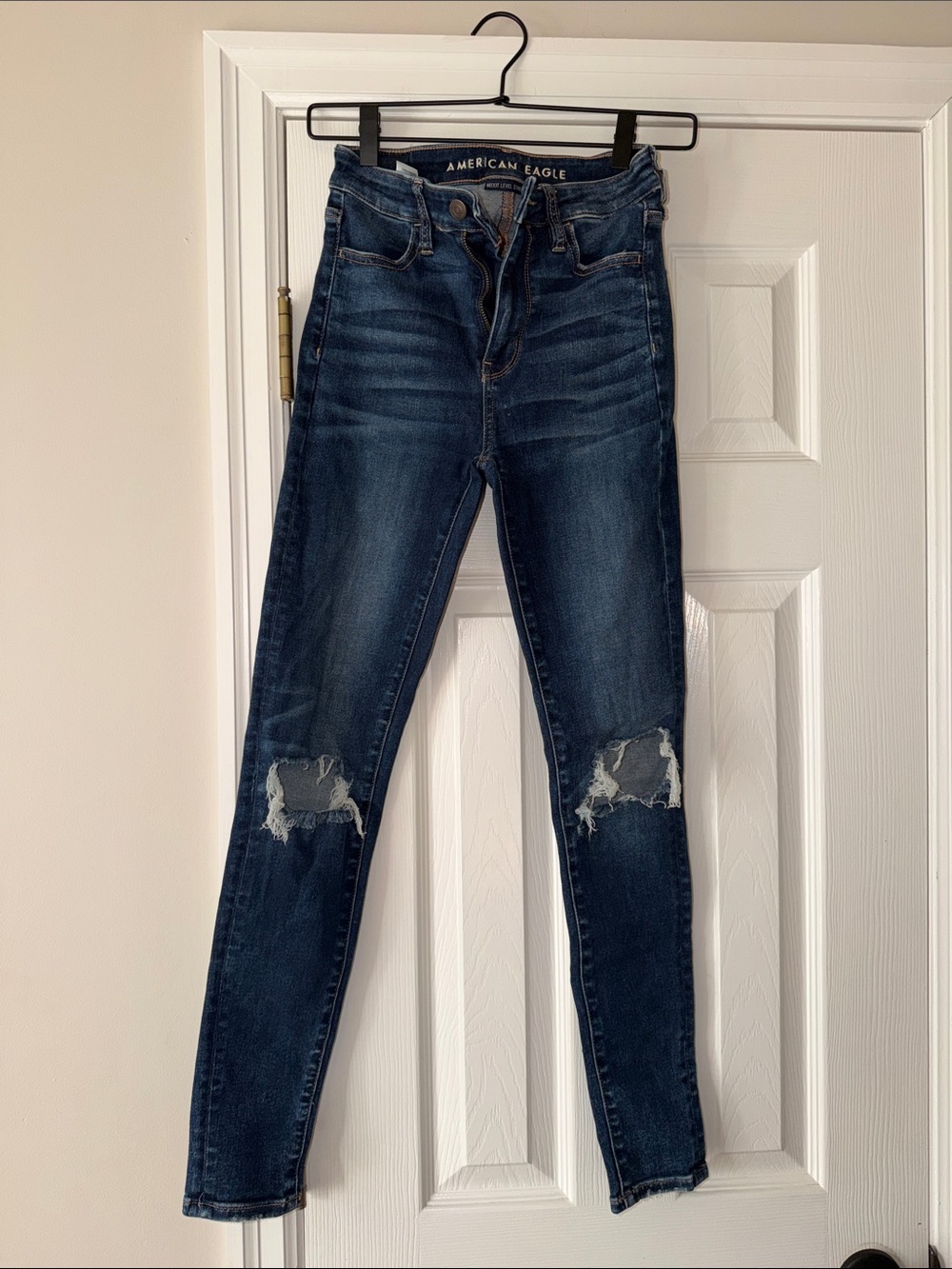 American Eagle Outfitters Dark Blue Ripped High-Rise Jeggings